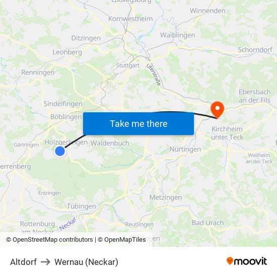 Altdorf to Wernau (Neckar) map
