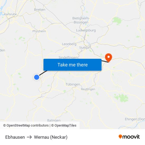 Ebhausen to Wernau (Neckar) map
