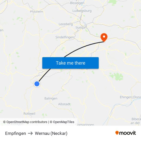 Empfingen to Wernau (Neckar) map