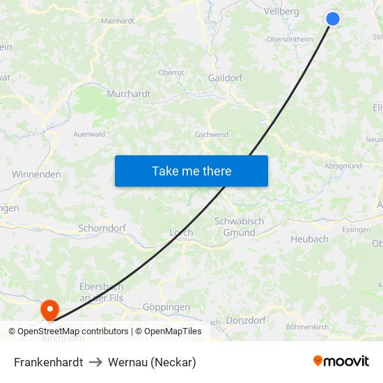 Frankenhardt to Wernau (Neckar) map