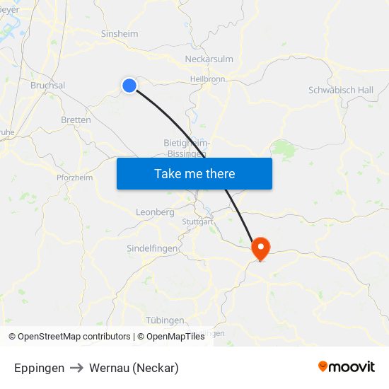 Eppingen to Wernau (Neckar) map