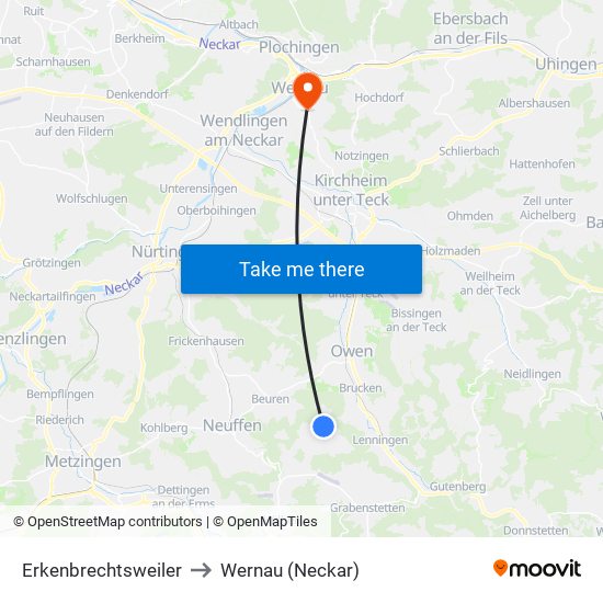 Erkenbrechtsweiler to Wernau (Neckar) map