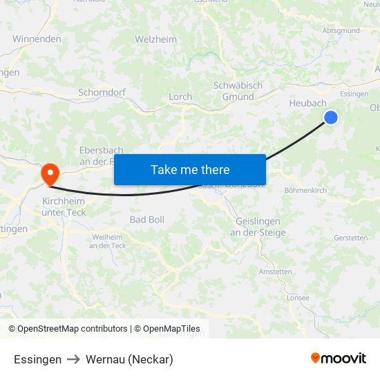 Essingen to Wernau (Neckar) map