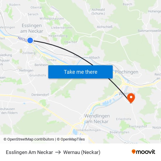 Esslingen Am Neckar to Wernau (Neckar) map