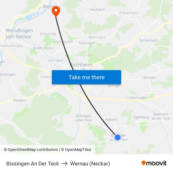 Bissingen An Der Teck to Wernau (Neckar) map