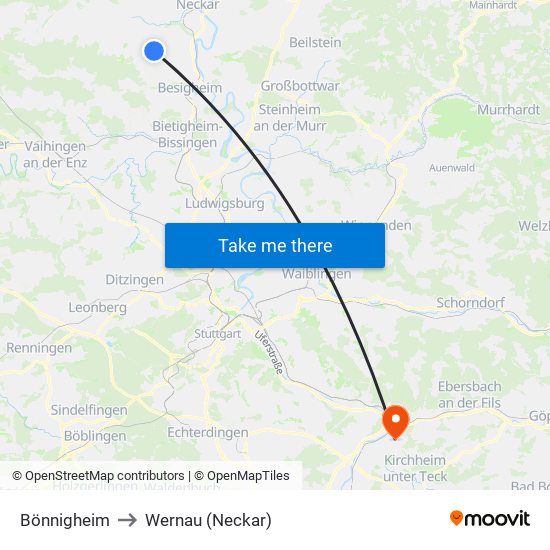 Bönnigheim to Wernau (Neckar) map