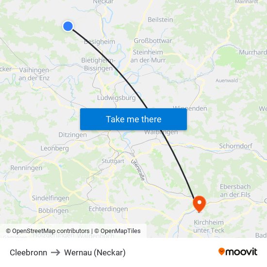 Cleebronn to Wernau (Neckar) map