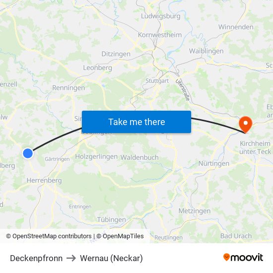 Deckenpfronn to Wernau (Neckar) map