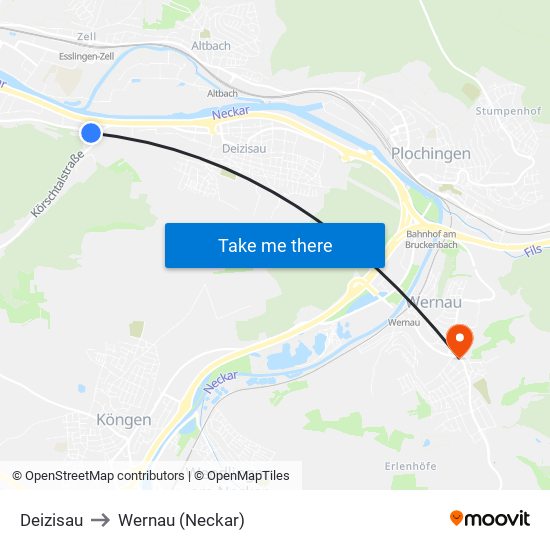 Deizisau to Wernau (Neckar) map
