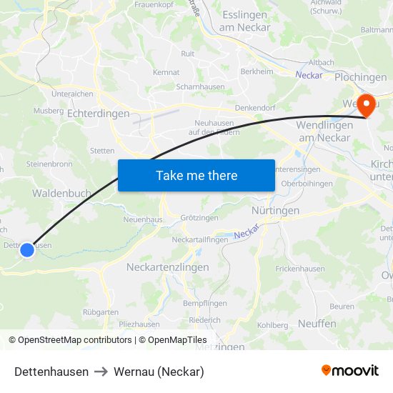 Dettenhausen to Wernau (Neckar) map