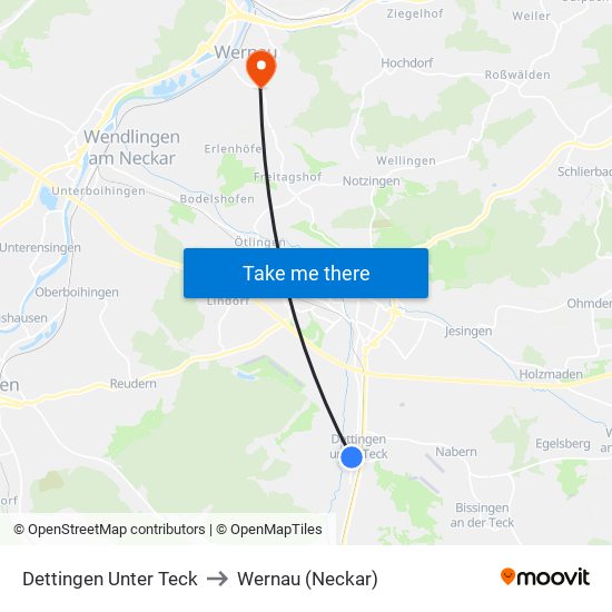 Dettingen Unter Teck to Wernau (Neckar) map