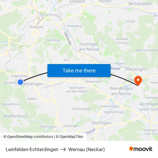 Leinfelden-Echterdingen to Wernau (Neckar) map