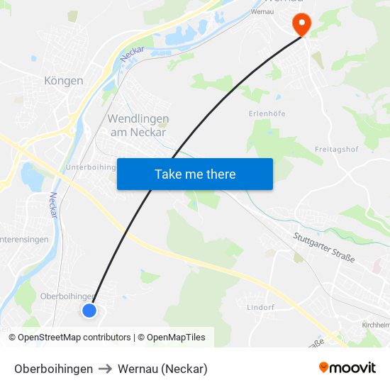 Oberboihingen to Wernau (Neckar) map