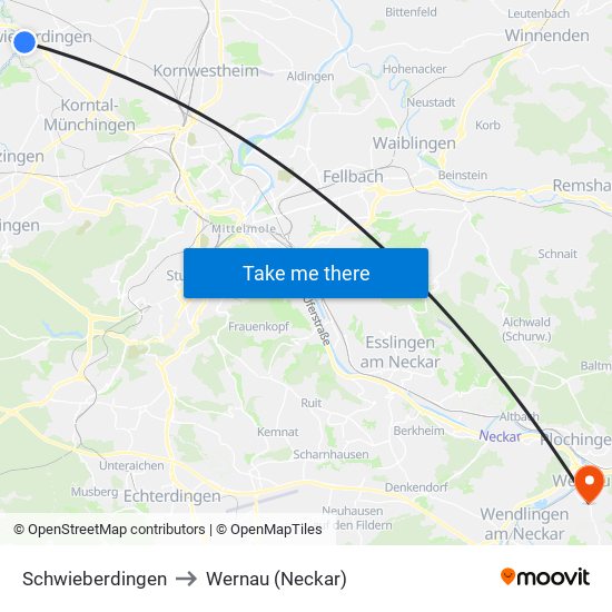 Schwieberdingen to Wernau (Neckar) map