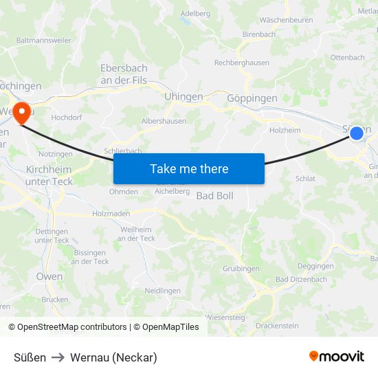 Süßen to Wernau (Neckar) map