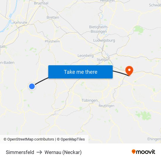 Simmersfeld to Wernau (Neckar) map