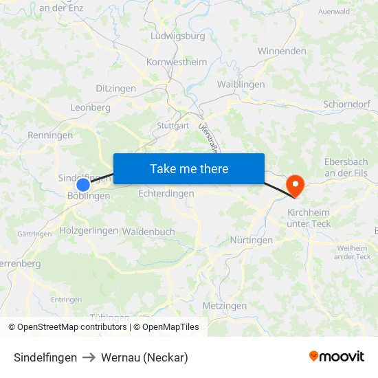 Sindelfingen to Wernau (Neckar) map