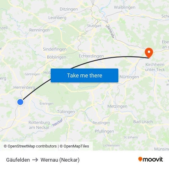 Gäufelden to Wernau (Neckar) map