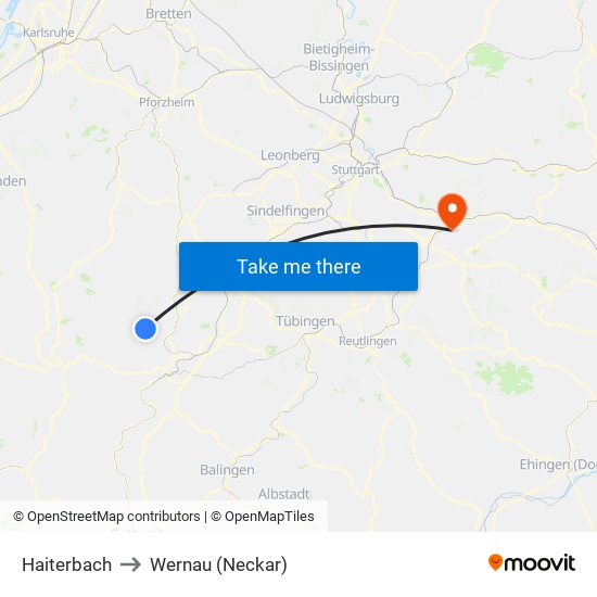 Haiterbach to Wernau (Neckar) map