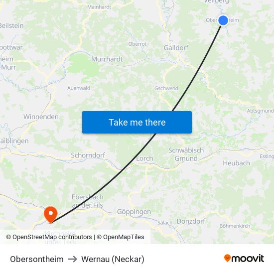 Obersontheim to Wernau (Neckar) map