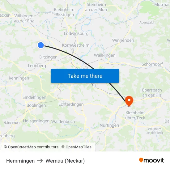 Hemmingen to Wernau (Neckar) map