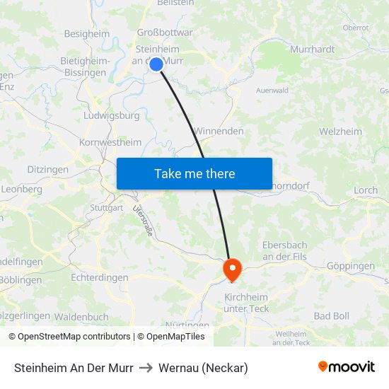 Steinheim An Der Murr to Wernau (Neckar) map