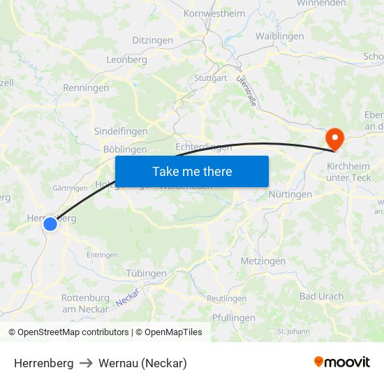 Herrenberg to Wernau (Neckar) map