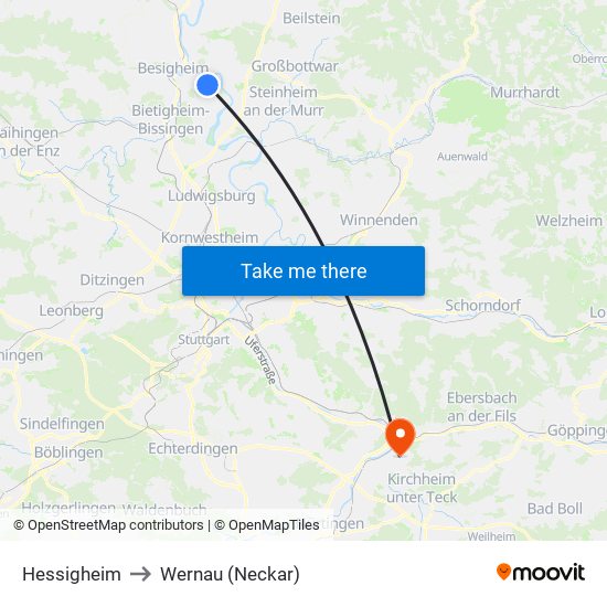 Hessigheim to Wernau (Neckar) map