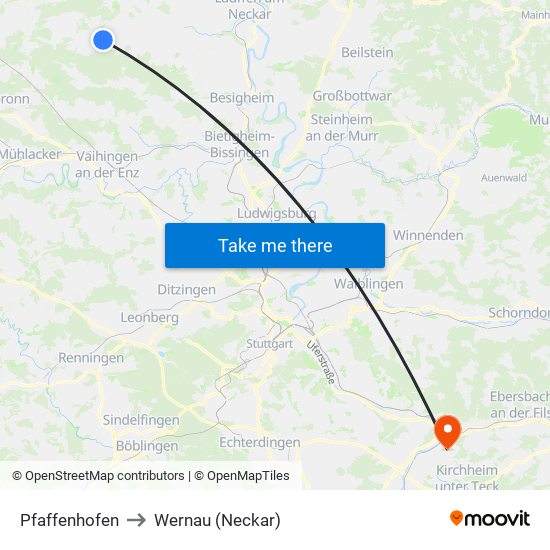 Pfaffenhofen to Wernau (Neckar) map