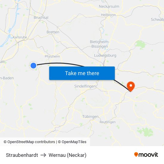 Straubenhardt to Wernau (Neckar) map