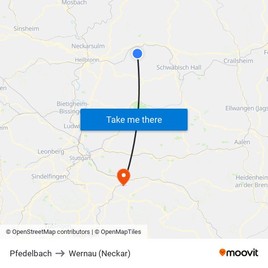 Pfedelbach to Wernau (Neckar) map