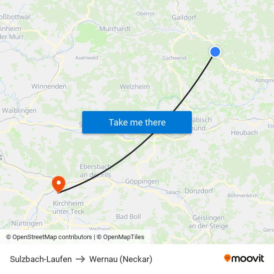 Sulzbach-Laufen to Wernau (Neckar) map