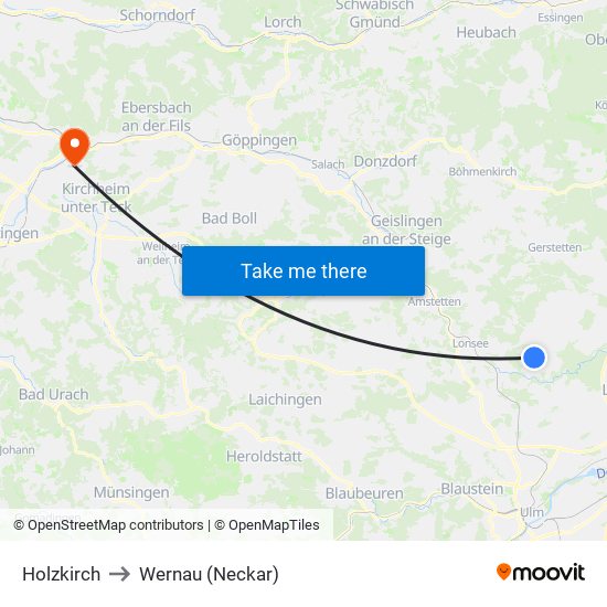 Holzkirch to Wernau (Neckar) map