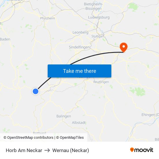 Horb Am Neckar to Wernau (Neckar) map