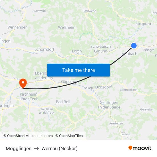 Mögglingen to Wernau (Neckar) map