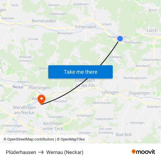 Plüderhausen to Wernau (Neckar) map