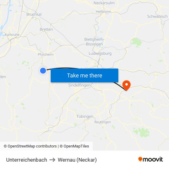 Unterreichenbach to Wernau (Neckar) map