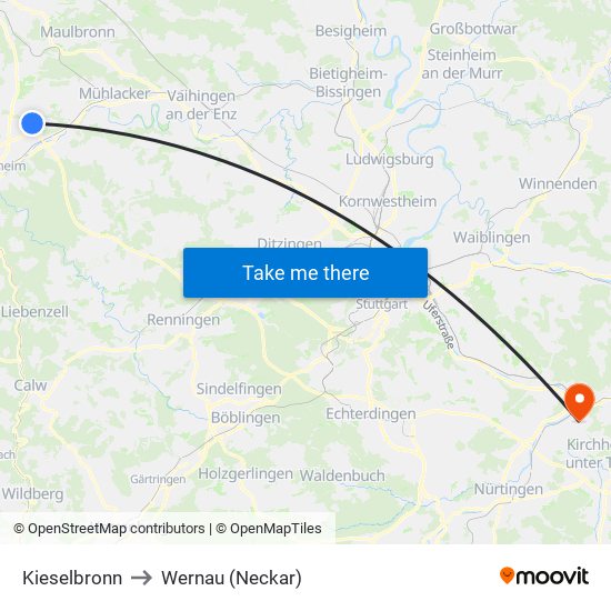 Kieselbronn to Wernau (Neckar) map