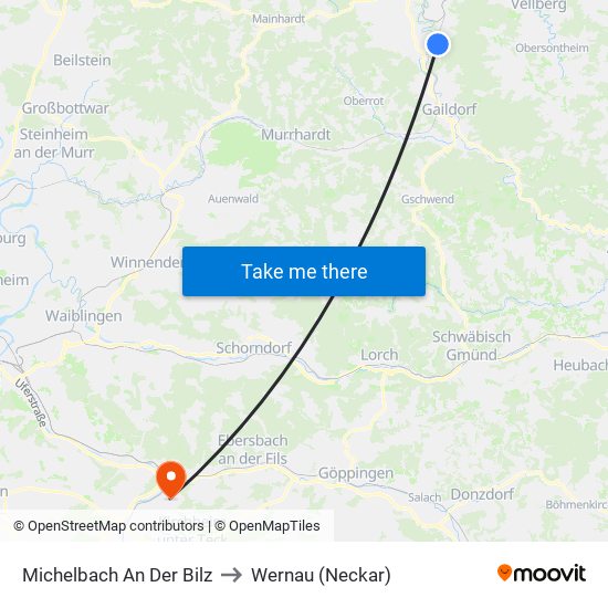 Michelbach An Der Bilz to Wernau (Neckar) map