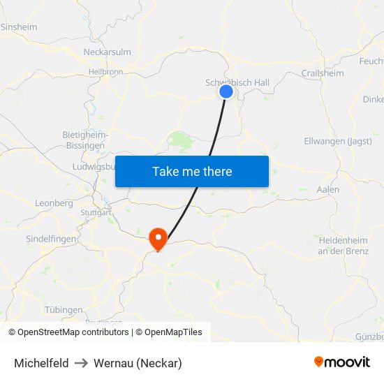 Michelfeld to Wernau (Neckar) map