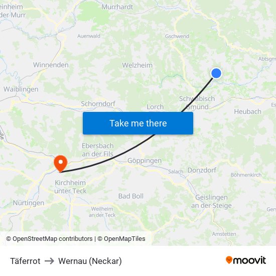 Täferrot to Wernau (Neckar) map