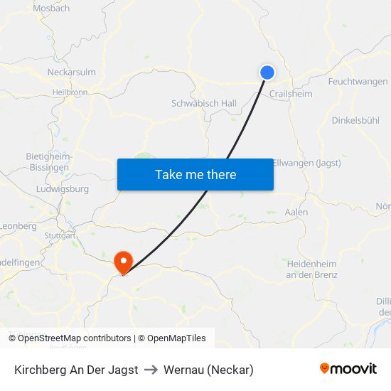 Kirchberg An Der Jagst to Wernau (Neckar) map