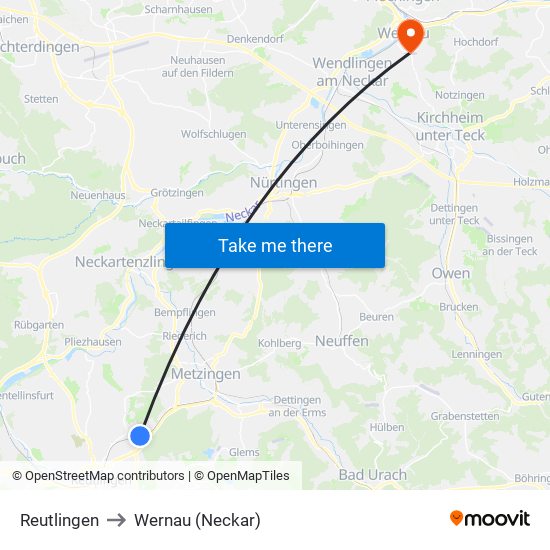 Reutlingen to Wernau (Neckar) map