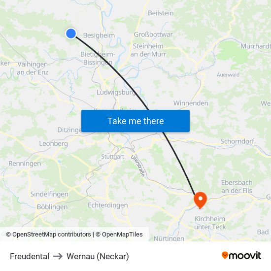 Freudental to Wernau (Neckar) map
