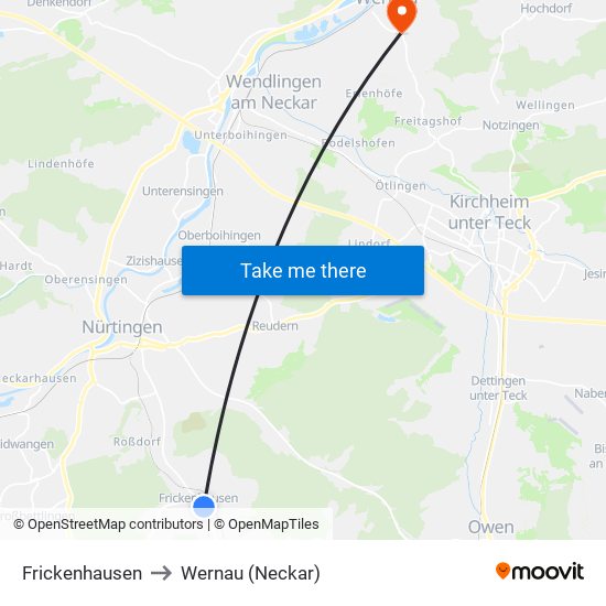 Frickenhausen to Wernau (Neckar) map
