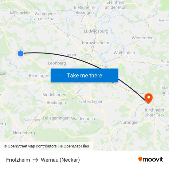 Friolzheim to Wernau (Neckar) map