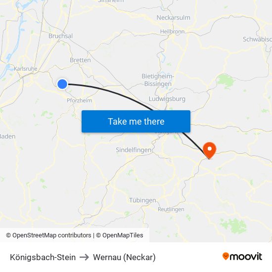 Königsbach-Stein to Wernau (Neckar) map