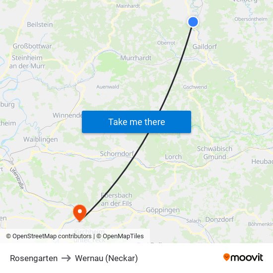 Rosengarten to Wernau (Neckar) map