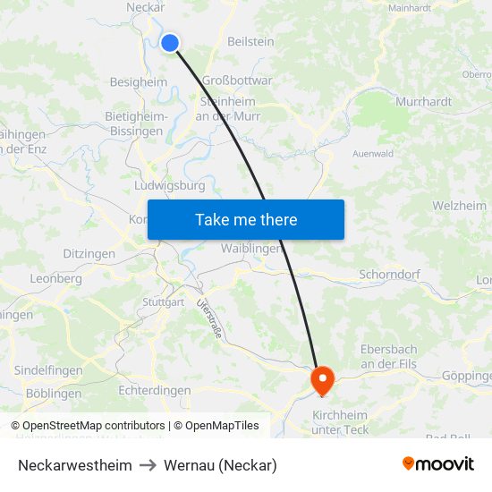 Neckarwestheim to Wernau (Neckar) map