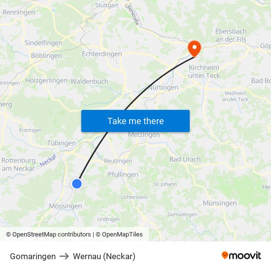 Gomaringen to Wernau (Neckar) map